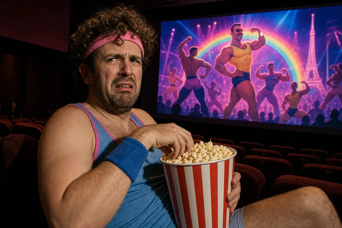 Spectateur agacé devant une scène de club et de gym inspirée de Jim Queen au cinéma