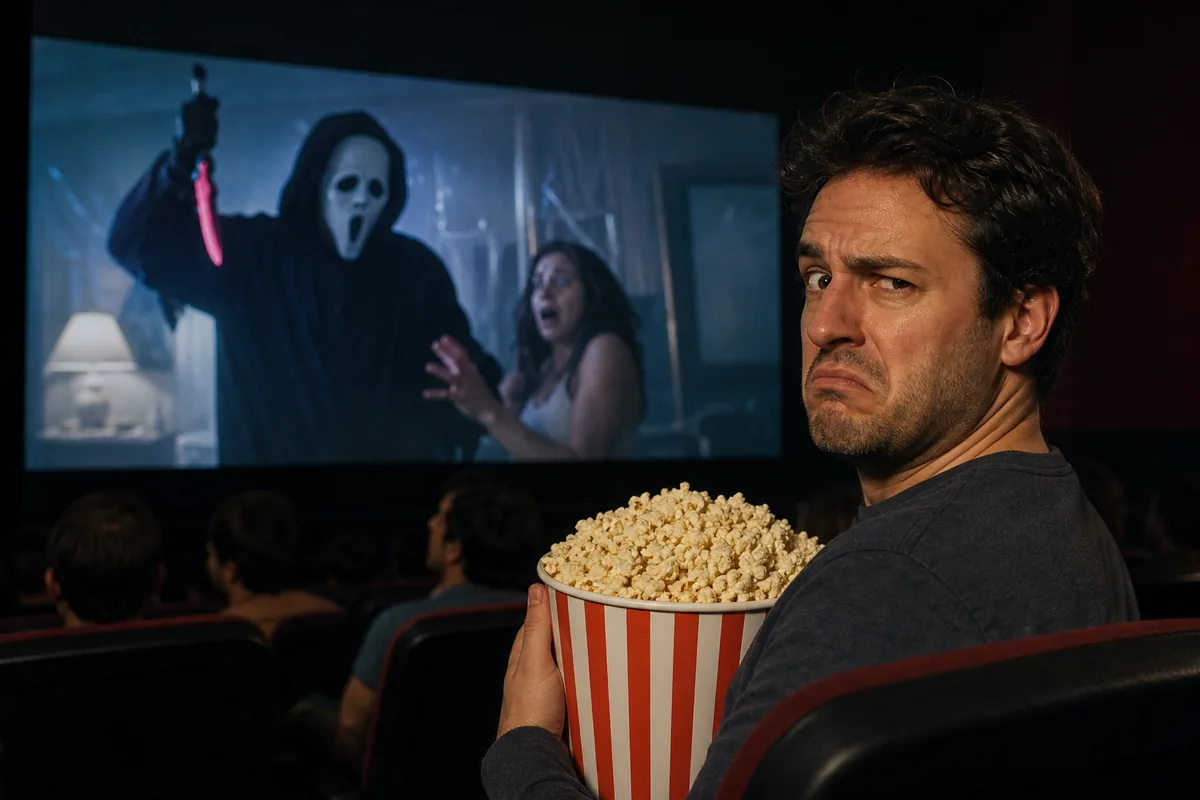 spectateur agacé devant une parodie horrifique pour Scary Movie 6